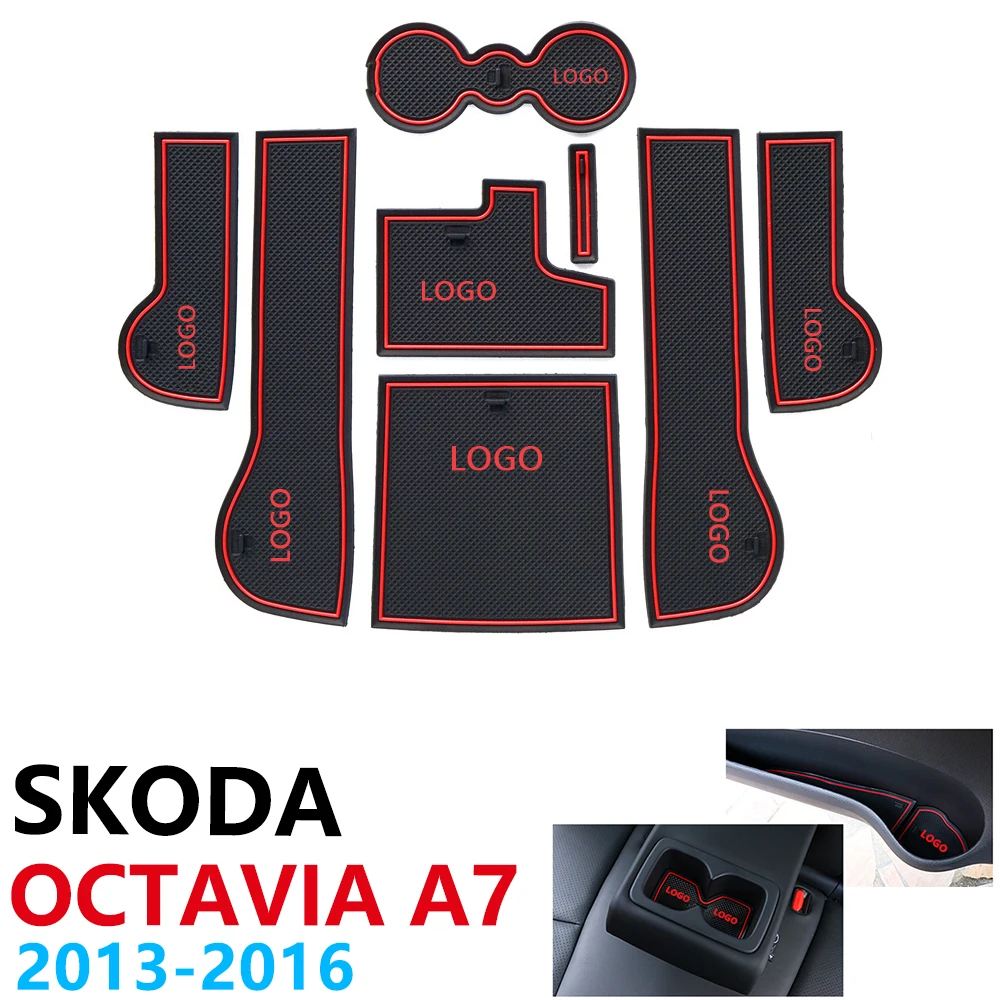 

Anti-Slip Rubber Cup Cushion Door Groove Mat for Skoda Octavia A7 MK3 5E RS pre-Facelift 2013~2016 Accessories mat for phone