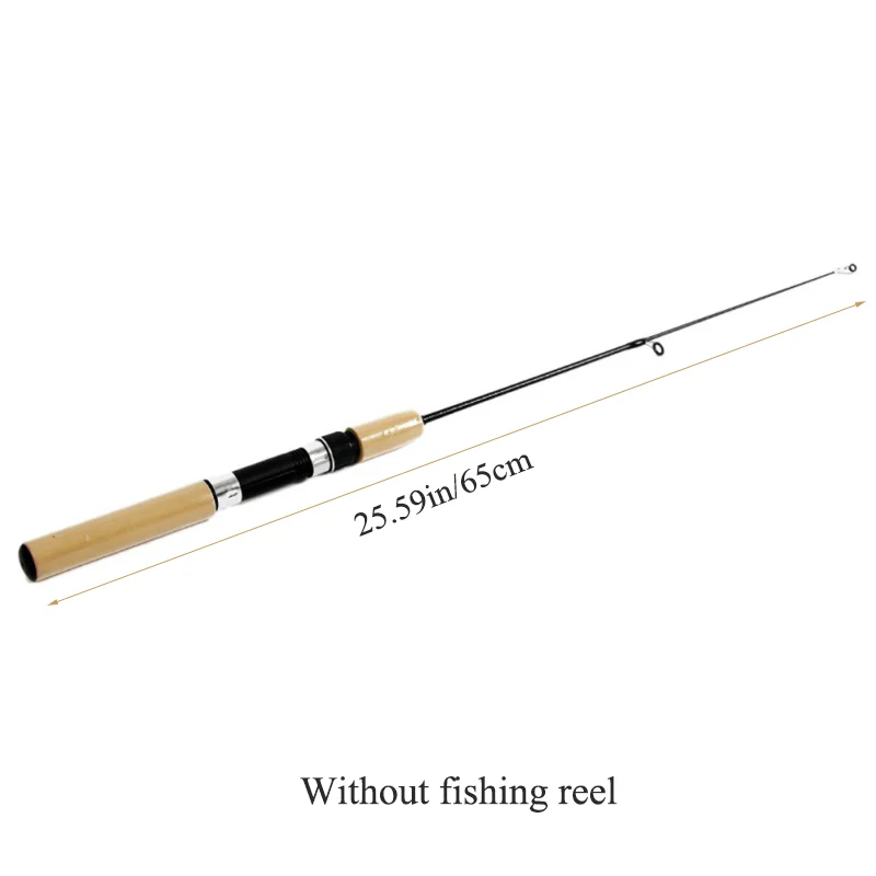 65cm fishing rod Зимние металлические Рыболовные катушки, удочки для подледной рыбалки, Мини Удочка, упругие Углеродные приманки, Удочка, противоскользящая деревянная цветная ручка, 1 шт - Цвет: 65cm fishing rod