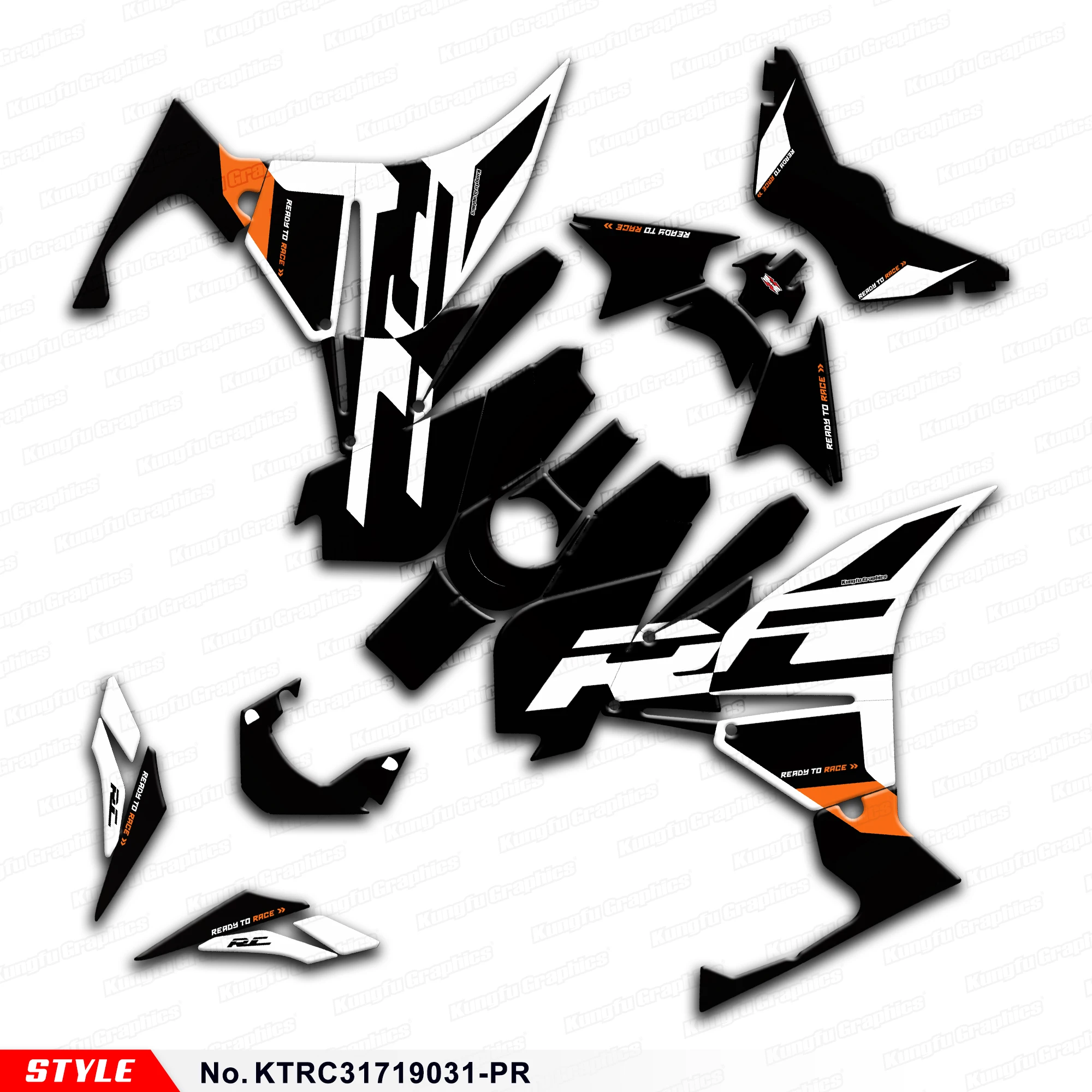 

Черно-белый Графический комплект Aftermarket для KTM RC 125 200 RC125 RC200 2017 2018 2019 2020, Стиль № KTRC31719031-PR