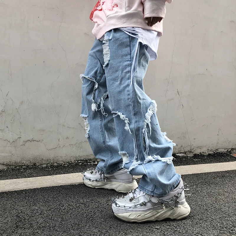 

UNCLEDONJM 2020 black jeans plus size men Destroyed Stretch Loose Fit Hop Hop Pants Fashion Distressed denim jean me-Z37