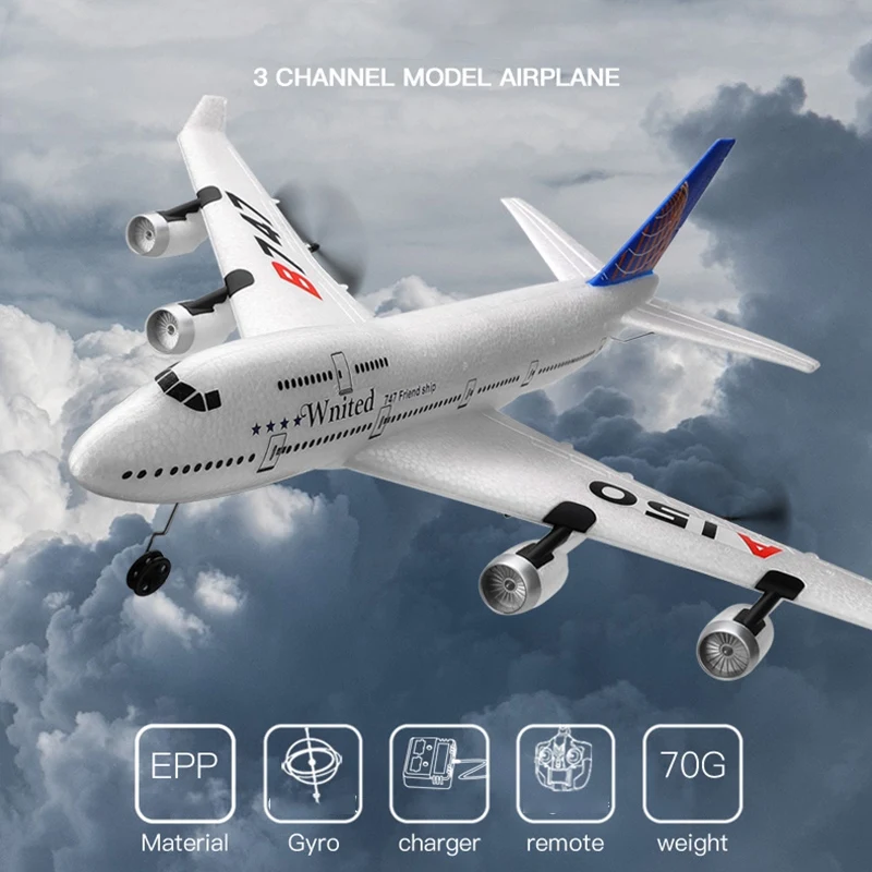 

WLTOYS 2.4G Remote Control Glider 3-Channel Built-in 6-Axis Gyro xK A150-B747 Passenger Aircraft Model