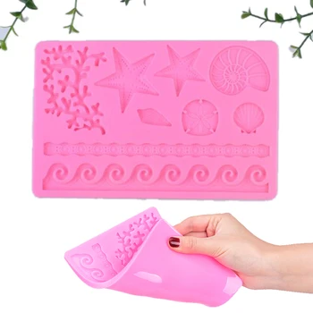 

1PC New Silicone Starfish Seashell & Seagrass Turn Sugar Chocolate Cookie Molds Kitchen Baking Tools DIY