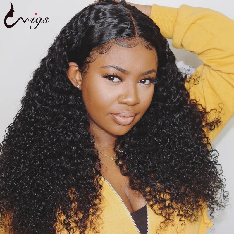 

Uwigs Brazilian Curly Human Hair Wig With Baby Hair 13X6 Deep Part Lace Front Human Hair Wigs Pre Plucked Transparent Remy Wigs
