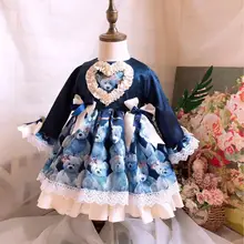 Розничная, коллекция года, кружевные платья с рисунком медведя для девочек детское роскошное испанское платье принцессы с бантом в стиле «лолита» Милая одежда для маленьких девочек