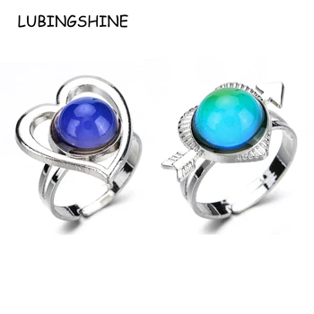 

12pcs/lot Love Heart Arrow Mood Rings Temperature Change Color Emotion Feeling for Women Men Party Adjustable Ring Jewelry Gift