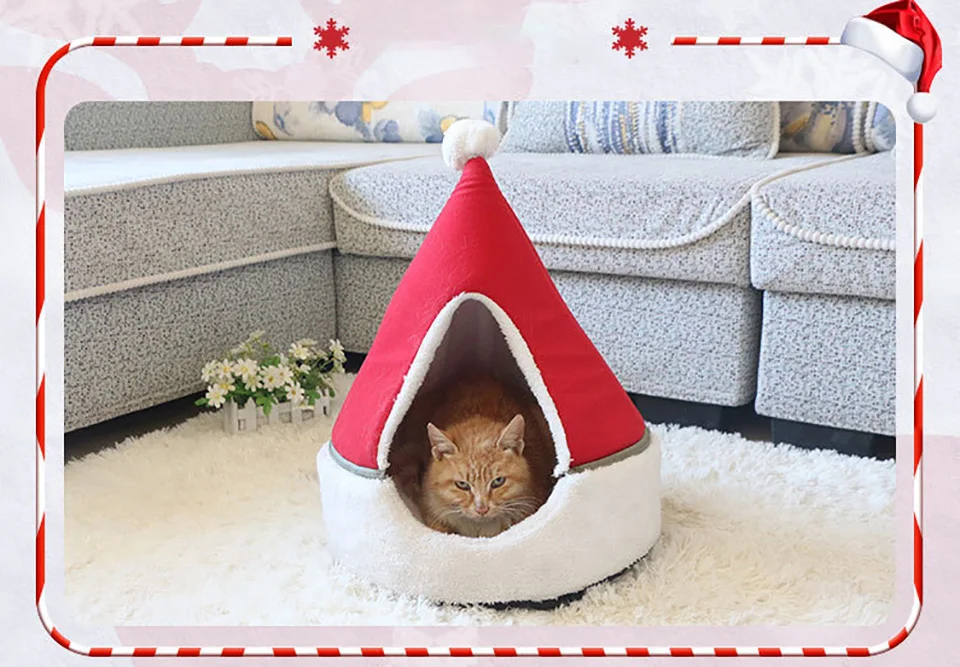 HEYPET домик для кошки в форме рождественской елки Новогоднее мягкое теплое гнездо кровать для собаки кошки домашний домик для кошки Новогодняя теплая кровать для сна