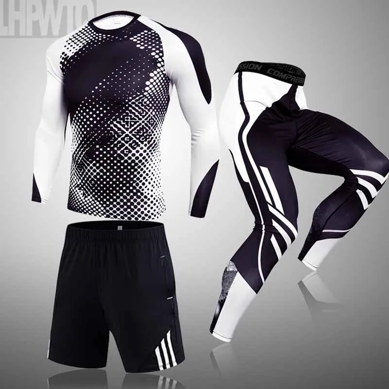3-piece sets Compression Suits Men's Quick Dry set Clothes Sport Running MMA jogging Gym work out Fitness Tracksuit clothing