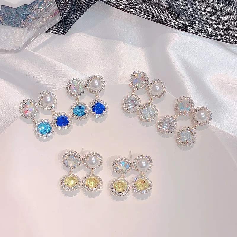 

MWsonya Korean New Luxury Bling Colorful Rhinestone Drop Earings for Women Elegant Crystal Party Pendientes Jewelry