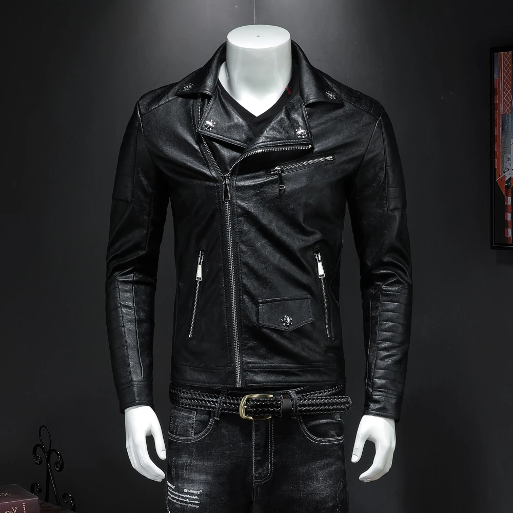 Stormwise Mens Fashion Stylish Leather Jacket with Crucifixes 