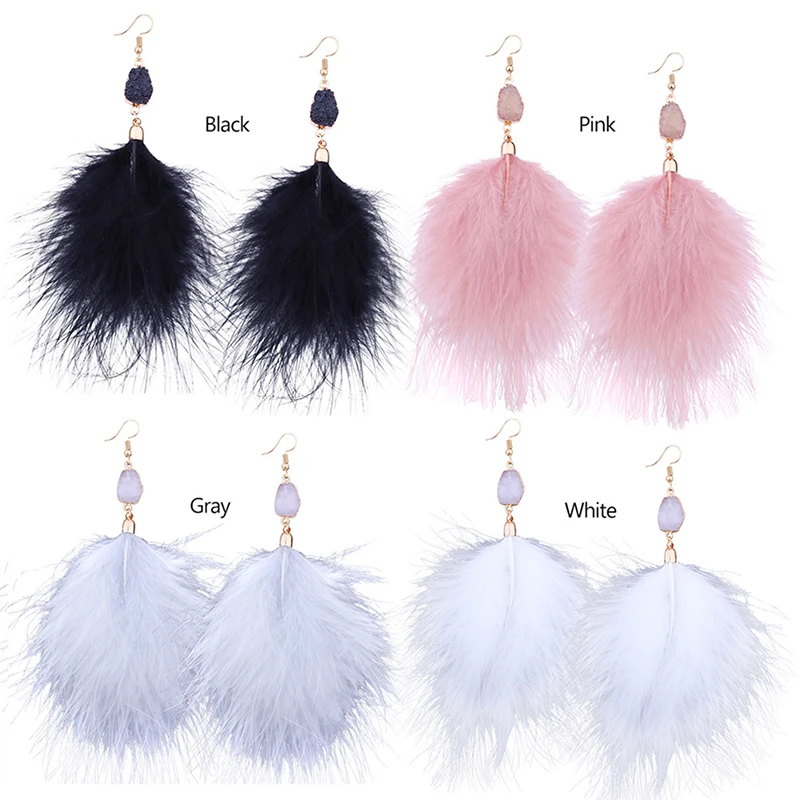 1Pair Long Feather Earrings for Women Light Weight Vintage Beach Jewelry Spring Fashion Gifts Drop Shipping