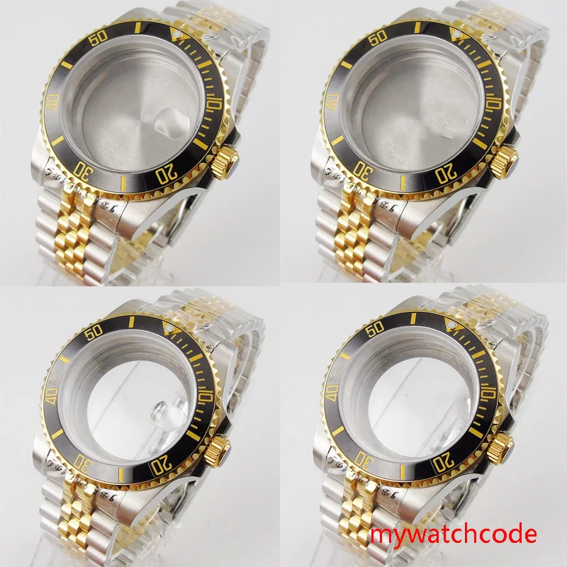 

40mm gold plated men watch case jubilee strap fit NH35 NH35A NH35 NH36A automatic movement sapphire crystal