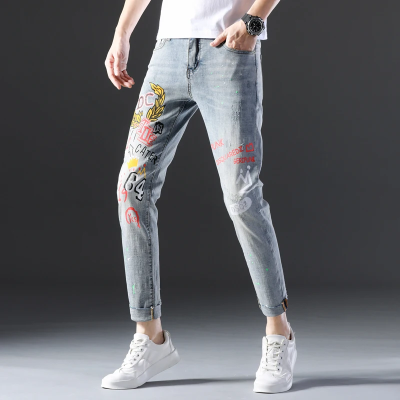 Reviews Slim Fit Ripped Jeans For Men Jeans in Regular Fit Ankle-length Denim Pants Fashion Jeans Streetwear men trousers Casual Pants