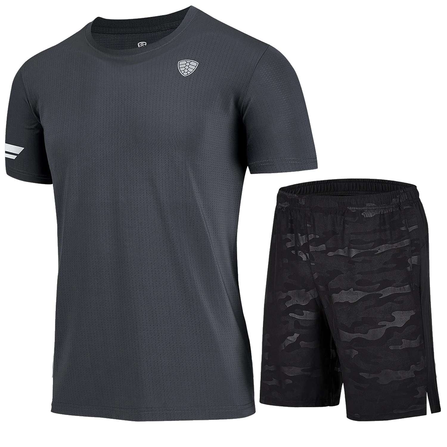 Gray grayset Мужской спортивный костюм из дышащего Джерси, спортивная одежда для бега, спортивная одежда для спортзала, одежда для фитнеса, одежда для тренировок, Футбольная Одежда - Цвет: Gray grayset