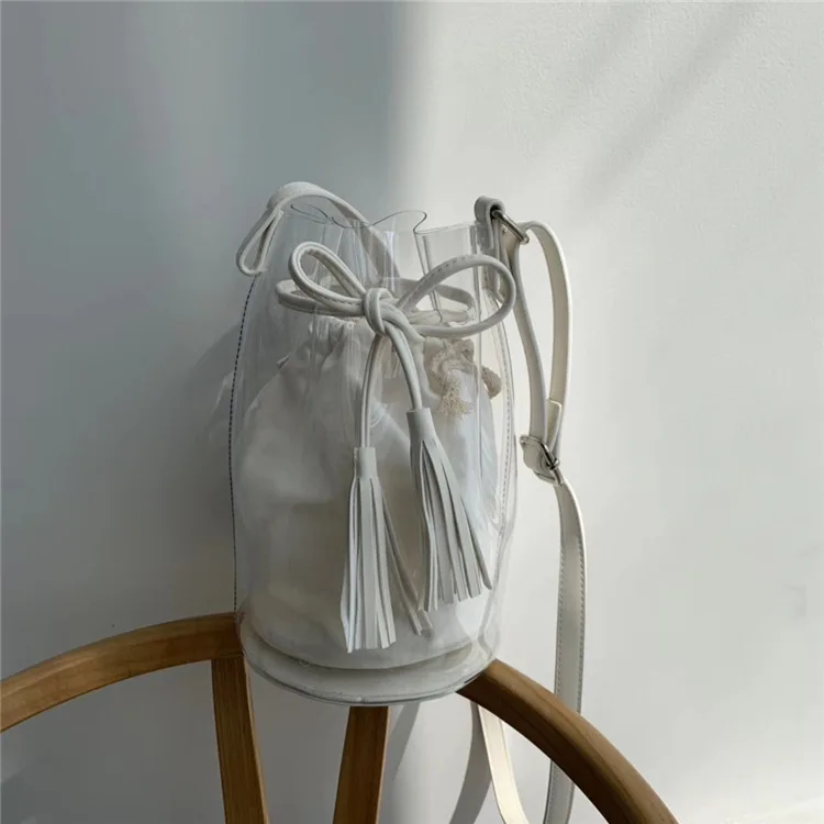 

2019 JIULIN Korean version of the Soviet Union transparent bow bucket paragraph slung shoulder beach jelly package