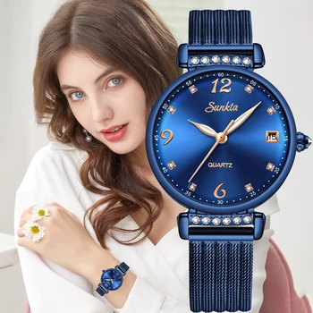 

SUNKTA Women Watch luxury brand Ladies fashion dress Quartz wristwatch lady stainless steel waterproof watches Relogio Feminino