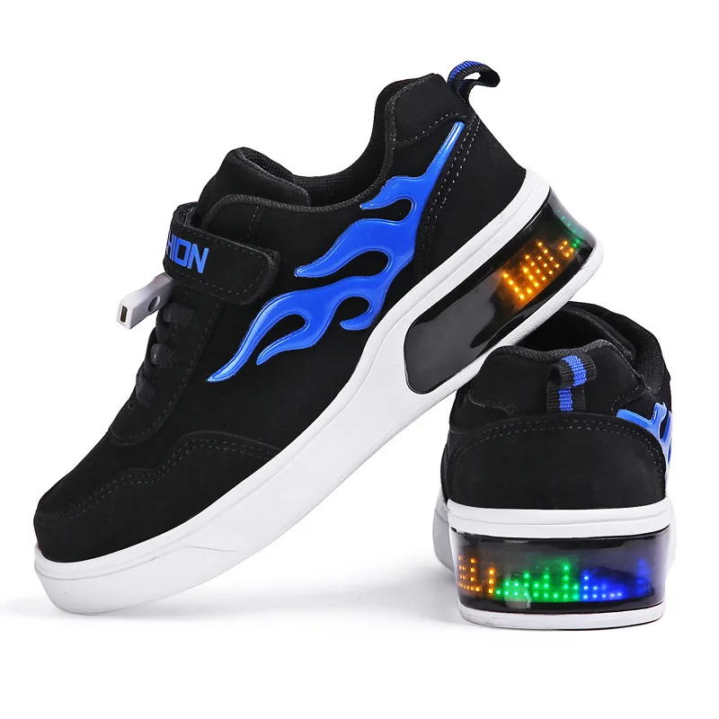 Детская Обувь со светодиодной подсветкой для мальчиков и USB Зарядное устройство светящиеся для маленьких девочек кроссовки светящиеся Повседневная подсветка обувь с светодиодный Дисплей подошва - Цвет: blue Sneakers