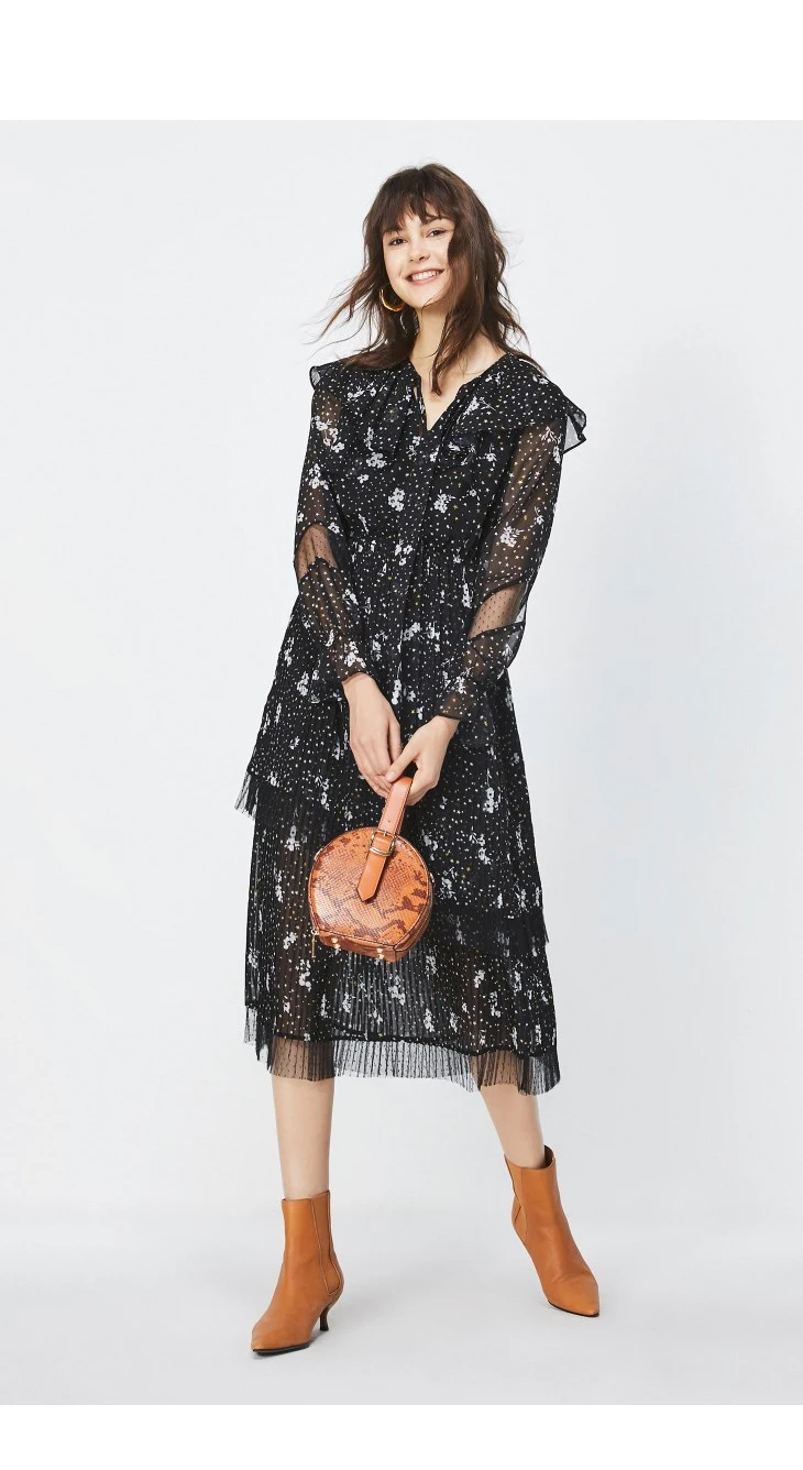 Только Осень Зима Женское цветочное кружевное шифоновое платье | 119307628