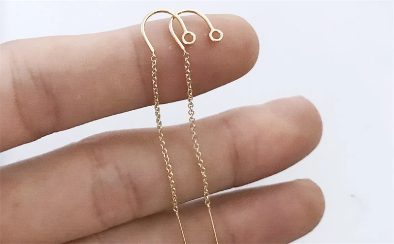 14K Gold Filled Ear Threader 1 Pair 58MM U-Threader Cable Chain w/Ring Gold Ear Wire for Jewelry Making Earrings Accessories