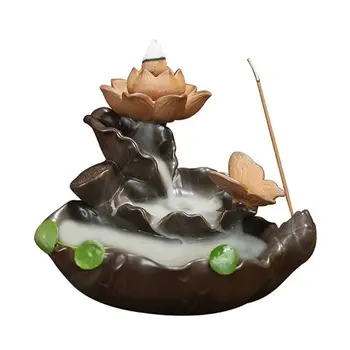 

Backflow Incense Burner Ceramic Sandalwood Furnace Lotus Moonlight Incense Burner Home Indoor Creative Lotus Ornaments
