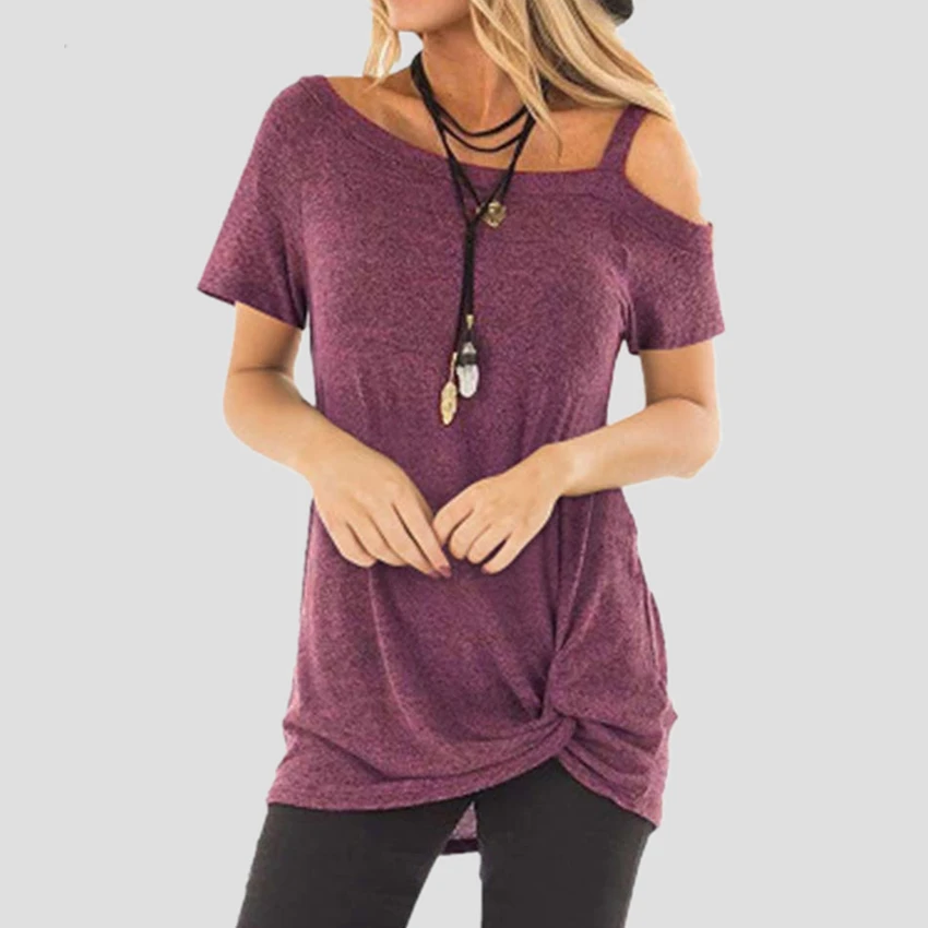 Sexy T Shirt Women Cold-shoulder Short 
