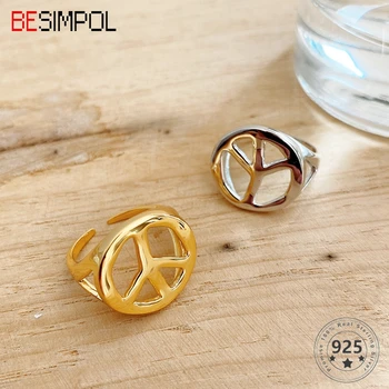 

Besimpol Real 925 Sterling Silver Ring French Style Peace Irregular Shape Adjustable Ring for Women Fashion Fine Jewelry Gifts