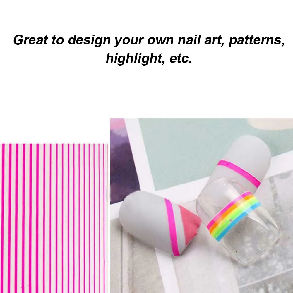 5 Sheet Mixed Self Adhesive Fluorescent Manicure Art Decoration 3D Rainbow Color Foil Stripe Lines Decal Tools Nail Sticker Set