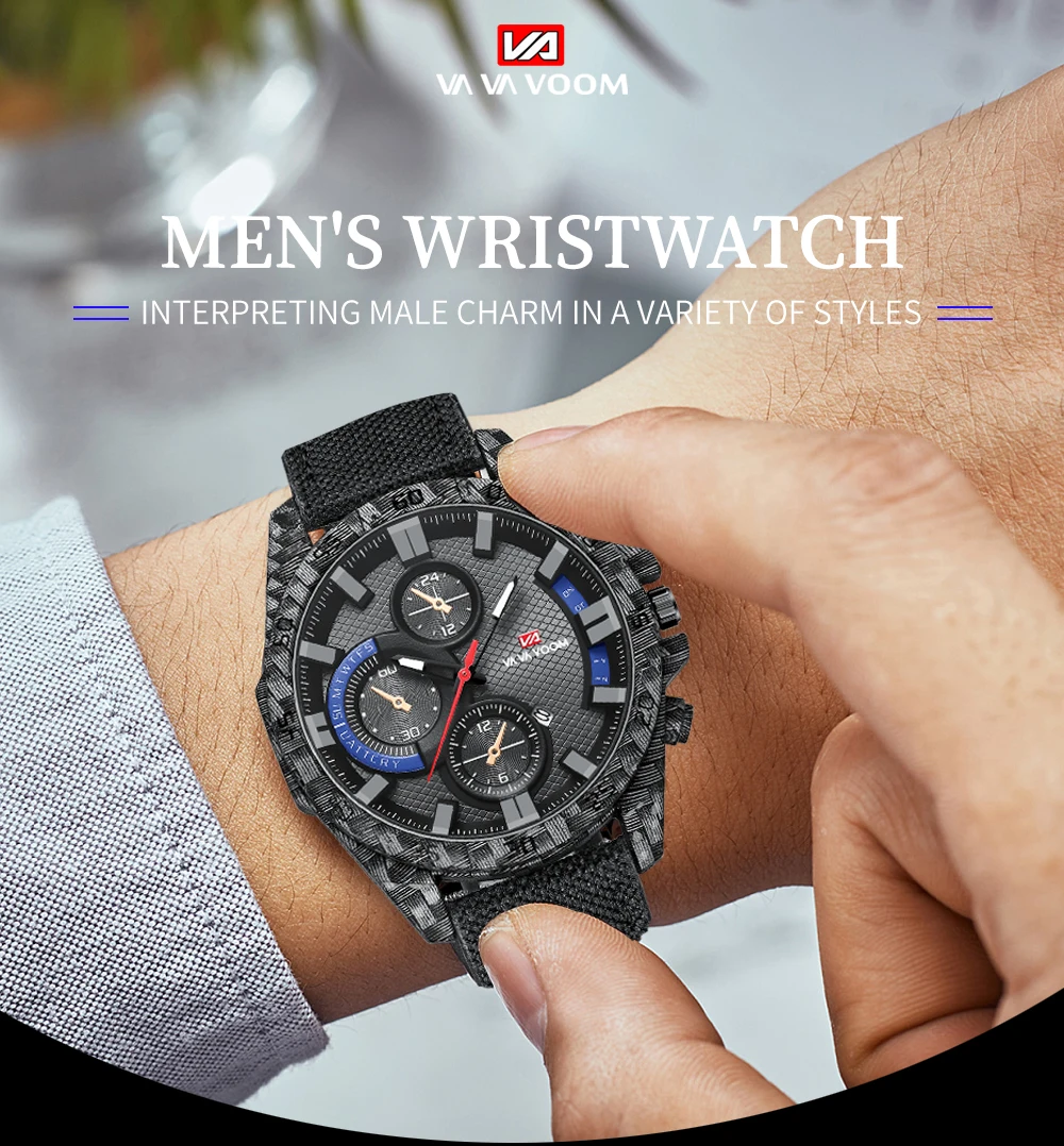 montre homme VAVA VOOM Brand Luxury Fashion Watch Men Nylon Strap Quartz sports Water proof Shock Watch Male Relógio masculino