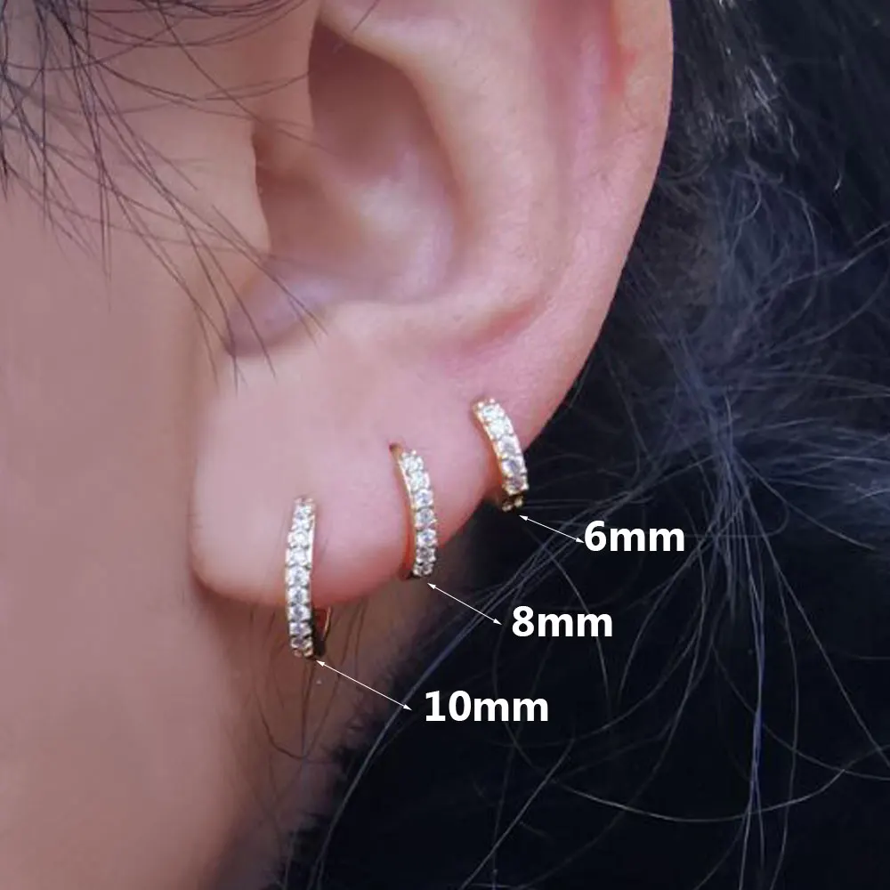Hoop Earrings 1 Piece Exquisite Crystal Zircon Tiny Circle for Women Rainbow Cartilage Helix Tragus Earring Stud Body Piercing