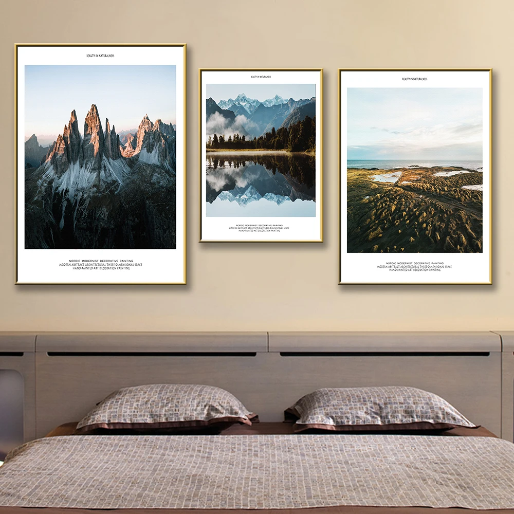 Lake Mountain Bird Ink Painting Canvas Poster Picture Home Decor Wall Hangings