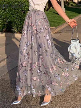 

Free shipping Heavy craft embroidery dragonfly pattern elastic waist mesh sequin dress ladies summer new style wild swing