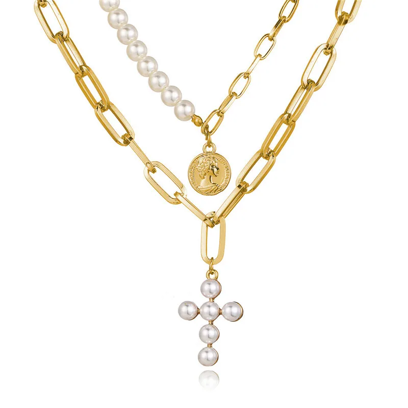Винтажное Золотое портретное ожерелье с кулонами в виде монет для женщин, богемное Модное Длинное Ожерелье из искусственного жемчуга, ювелирное изделие - Окраска металла: 2