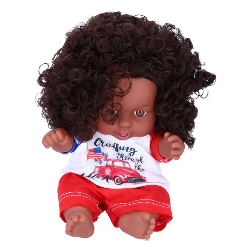 Girl Birthday Gift Stuffed 8 Inch Vinyl Simulated Doll African Exquisite Lovely Black Skin Baby Doll Kid Play Birthday Gifts