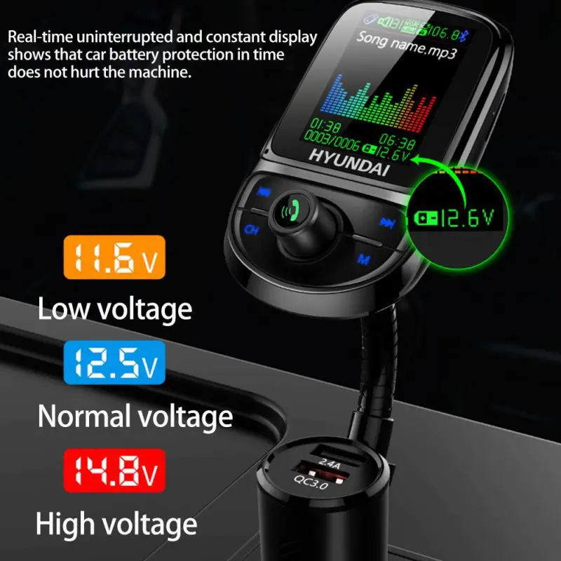 Автомобильное зарядное устройство QC3.0 с двумя USB, fm-передатчик, цветной экран, Bluetooth 5,0, беспроводной модулятор, Mp3 плеер, голосовая передача