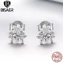 BISAER, Новое поступление,, настоящее 925 пробы, серебро, белый цвет, Гипсофилы, серьги-гвоздики для женщин, подарок, обручение, свадьба, HVE030