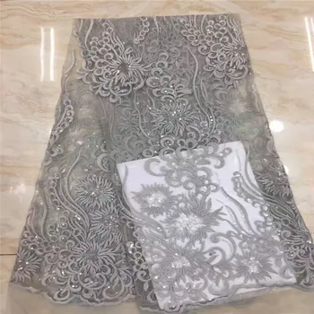 

Pink 2019 grey High Quality Nigerian Tulle Lace Fabrics Latest sequins Mesh African Lace Fabric Bride French Net Lace Fabric