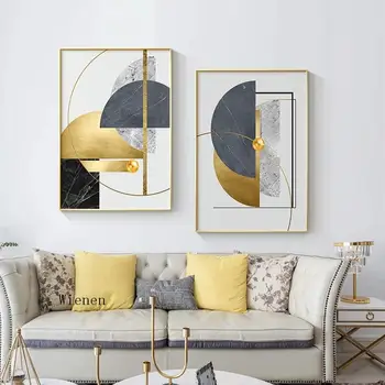 

Modern Golden Abstract Geometric Pattern Stitching Wall Art Canvas Painting Print Gold Poster for Living Room Home Decoration