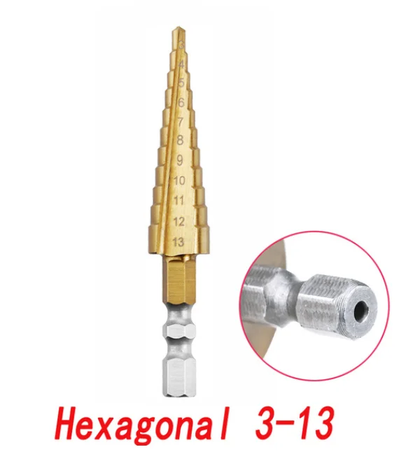 4-12 4-20 4-32 мм ступенчатое сверло с титановым покрытием из быстрорежущей стали, конусное сверло - Цвет: 3-13 Hexagon Shank