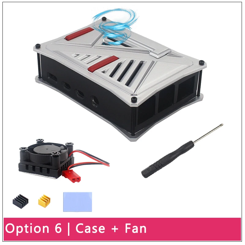Option 6 Новейший Raspberry Pi 4 Модель B ABS чехол серебристо-серый пластиковый корпус коробка | супер двойной вентилятор охлаждения для Raspberry Pi 4 - Цвет: Option 6
