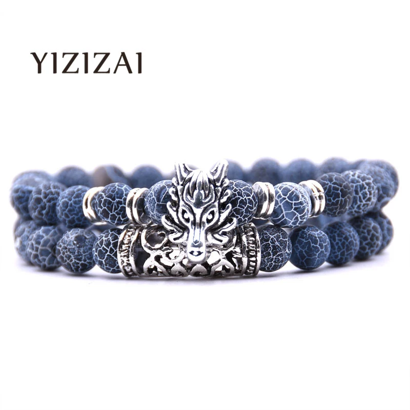 Animal Dragon Head Bracelet Jewelry Stone Elastic Bracelets set Men Women Pulseira Feminina Bileklik Mujer Bijoux Armband Yog