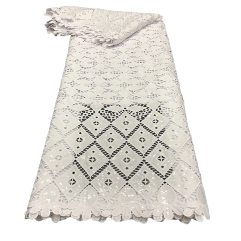 

Белый 2021 Высококачественная вышивка швейцарская Водорастворимая кружевная ткань с блестками 5 ярдов Африканский шнур кружевное волокно гипюр материал