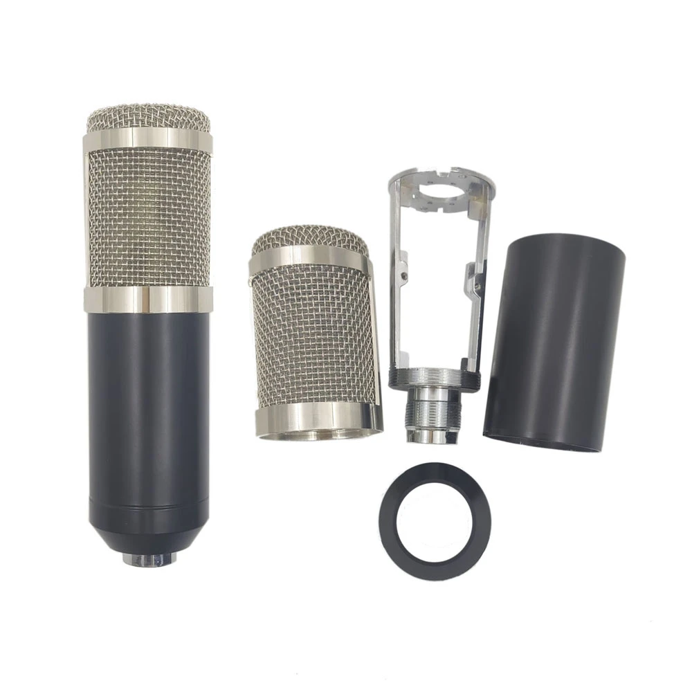 Black Silver 16cm Metal Mic Phone Body Condenser Microphone Case