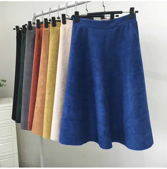 Vintage High Waist A-line Suede Skirt