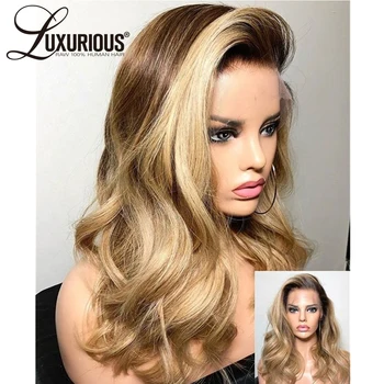 

Ombre Short BOB Human Hair Wigs Natural Wave Honey Blonde Lace Front Wig Peruvian Remy 360 Lace Frontal Wig BOB Closure Wig