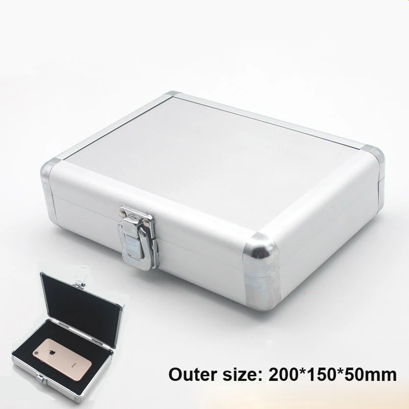 

Tool box Aluminum Case Suitcase Instrument Box Equipment File Box Cosmetic Case toolbox with Sponge 200*150*50mm