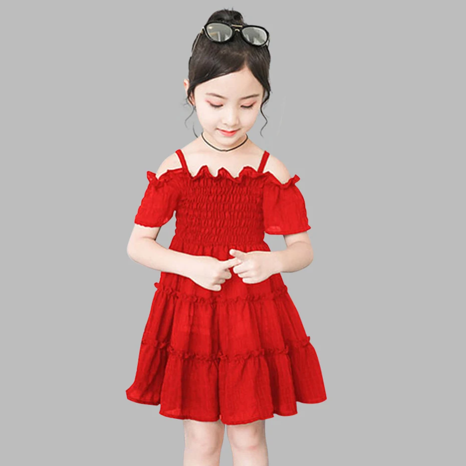 Платья для девочек, платье Детские платья с открытыми плечами милое однотонное детское праздничное платье подростковая летняя одежда для девочек 6, 8, 10, 12, 14 лет