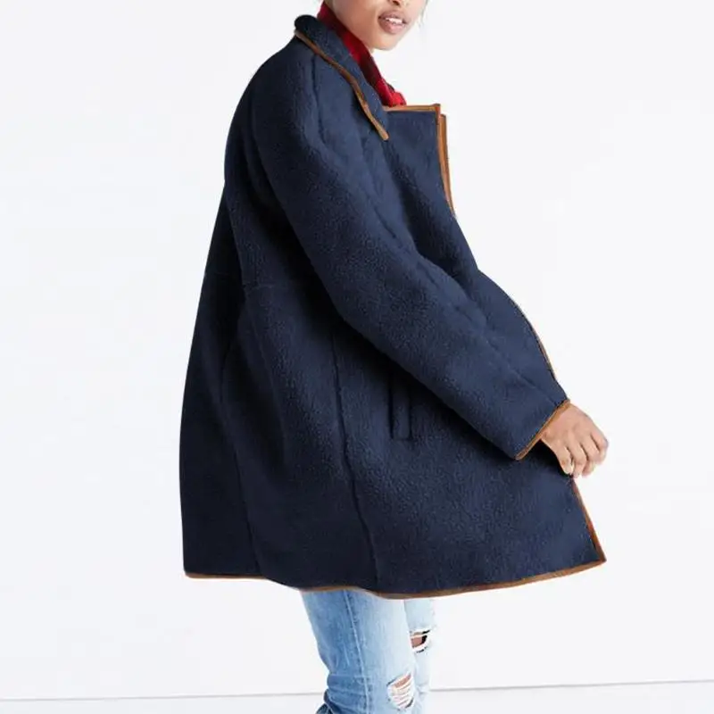Комбинированное цветное флисовое пальто с длинным рукавом с высоким воротником Женская верхняя одежда с карманами на молнии