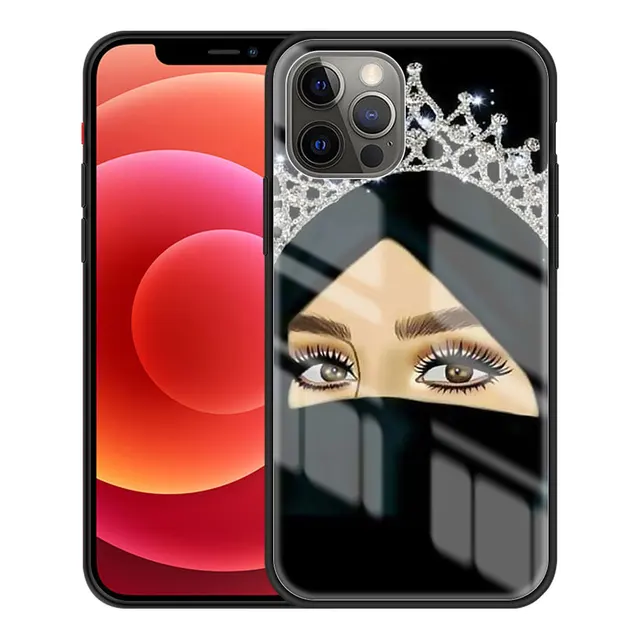 Tempered Glass Case For Apple iPhone 11 Pro Max 12 Mini XR 7 8 Plus SE 2020 X XS 6 6S Phone Cover Funda Crown Hijab Face Muslim T05