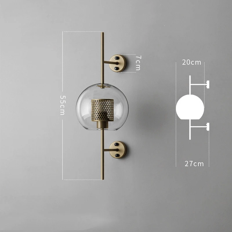 Светодиодный настенный светильник в скандинавском стиле из прозрачного стекла, настенные светильники, настенные светильники для спальни, спальни, ресторана, кабинета, подвесные светильники, железные светильники в стиле лофт - Цвет абажура: A Gold 20CM