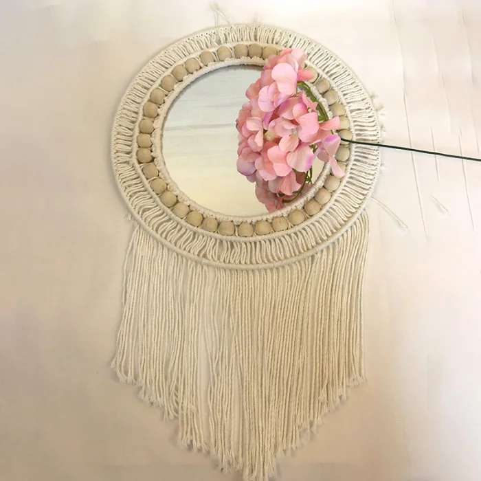 Newly Hanging Wall Mirror Braided Tassel Mirror Decoration Handmade Home Living Room Braided Mirror