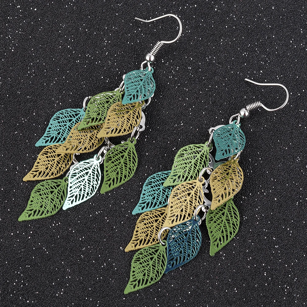 Seven-color small nine leaf accessories Leaves Earring Bohemian Jewelry Dangle Drop Earrings Cute decoration Women Gift